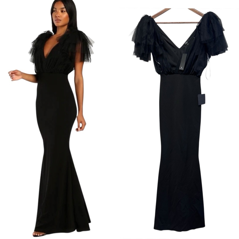 Lulu's Black Womens Mermaid Maxi Dress Sz XS Tulle‎ Edgy Whimsigoth Ethereal NWT